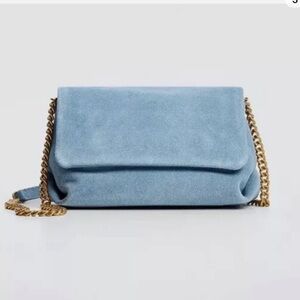 Like new - blue suede Mango bag with gold chain detail